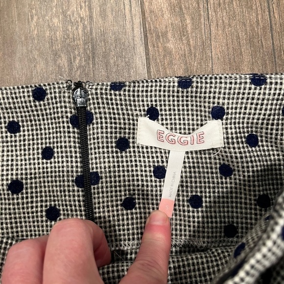 Eggie Delilah Gray Polka Dot Off Shoulder Puff Sleeve Mini Dress Wool Blend S - Picture 3 of 10